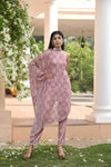 Pastel Pink Floral Printed Drape Dress Set