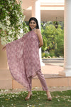Pastel Pink Floral Printed Drape Dress Set Siseview