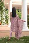 Pastel Pink Floral Printed Drape Dress Set Backview