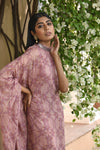 Pastel Pink Floral Printed Drape Dress Set Sideview