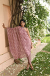 Pastel Pink Floral Printed Drape Dress Set