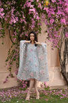 Aqua Blue Floral Kaftan Dress