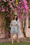 Aqua Blue Floral Kaftan Dress