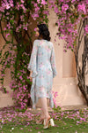 Aqua Blue Floral Kaftan Dress Backview