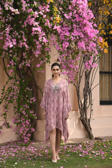  Shimmer Light Pink Floral Kaftan Dress