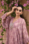 Shimmer Light Pink Floral Kaftan Dress Closeview