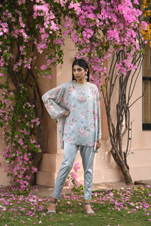  Women's Aqua Blue Floral Printed Boho Set