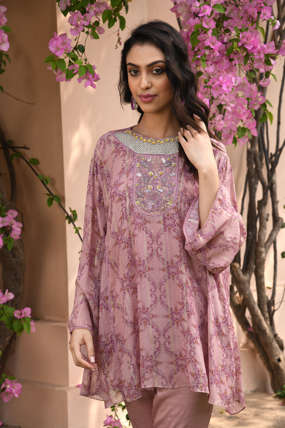 Women's Pink Floral Printed Boho Set Sideview