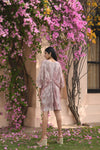 Pastel Pink printed Short Kaftan Dress Backview