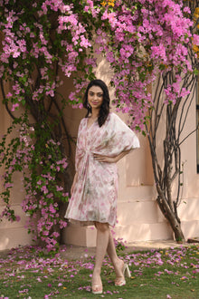  Light Pink printed Draped Kaftan Dress