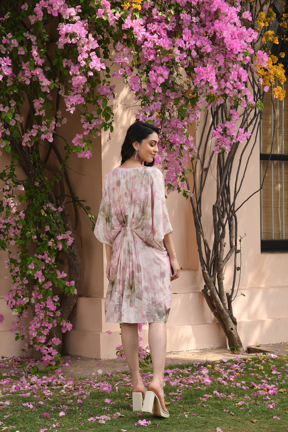 Light Pink printed Draped Kaftan Dress Sideview