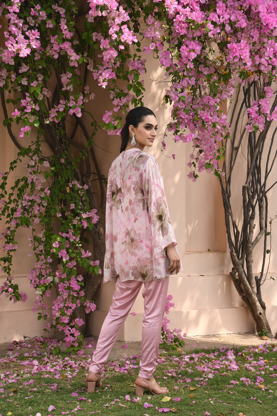 Pink Floral Printed Boho set Backview