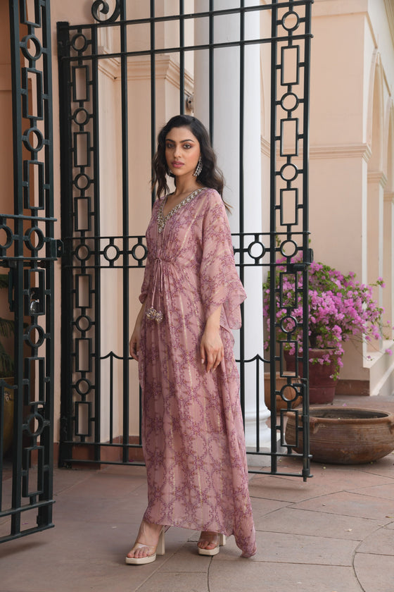 Women's Pastel Pink Printed kaftan dress Sideview