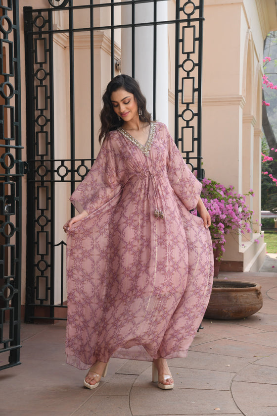Women's Pastel Pink Printed kaftan dress