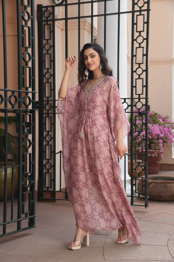 Women's Pastel Pink Printed kaftan dress
