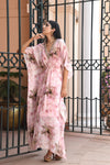 Light pink printed Long kaftan dress Sideview