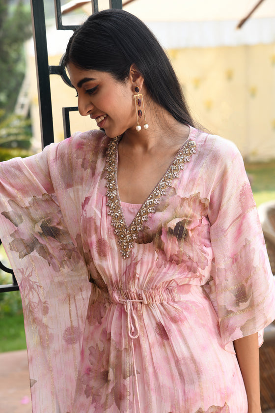 Light pink printed Long kaftan dress