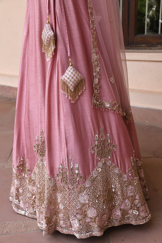 Onion pink Embroidered Lehenga Set