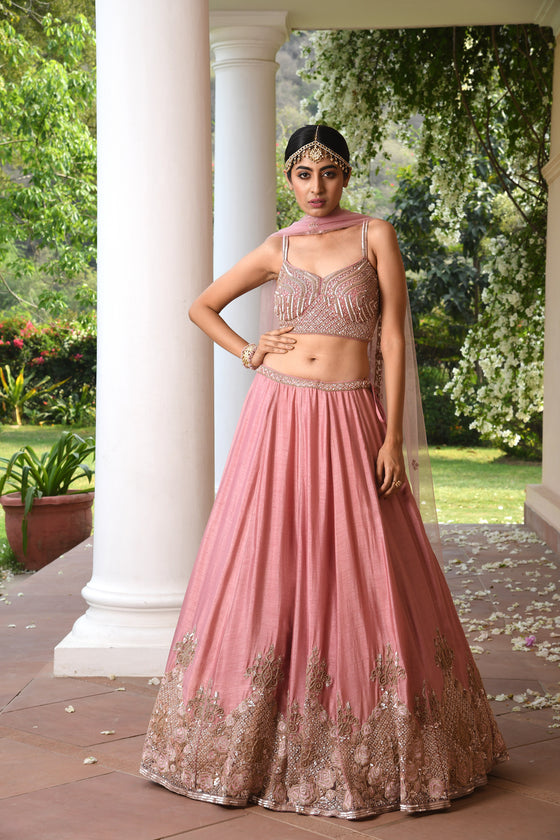 Onion pink Embroidered Lehenga Set