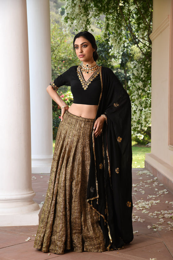 Antique Gold Gotta Lehanga Set Frontview