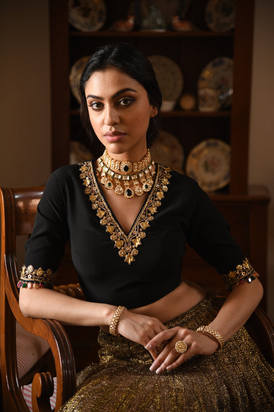 Antique Gold Gotta Lehanga Set Closerview