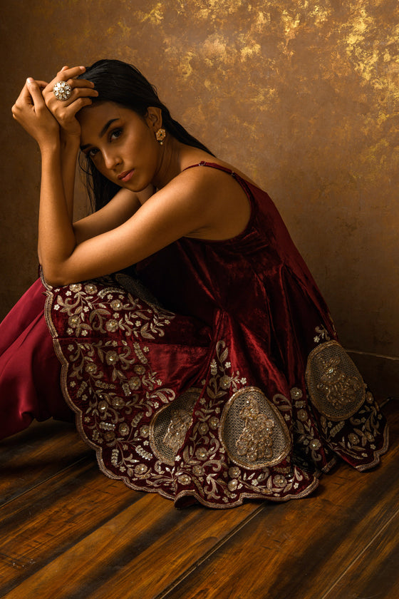 Embroidered Silk Velvet Kurta Set