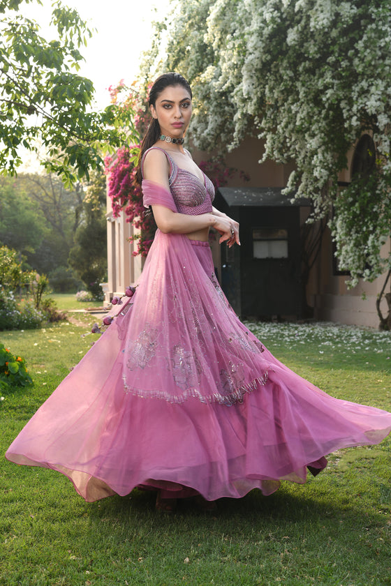 Women's Embroidered Organza Lehenga Set