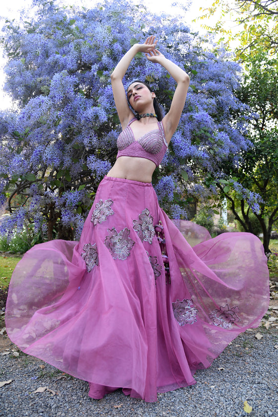 Women's Embroidered Organza Lehenga Set