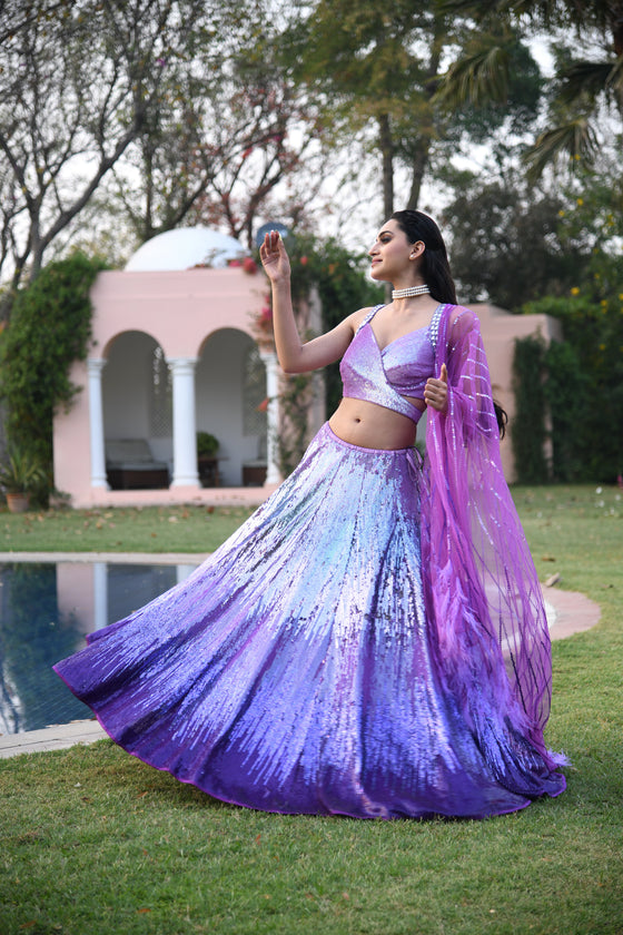Bridal Lilac Sequins Lehenga Set