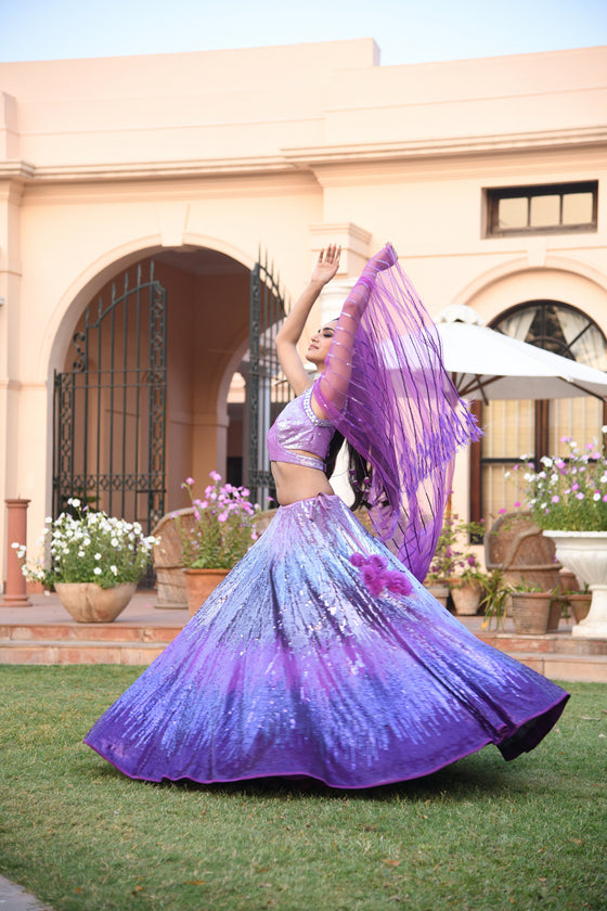 Bridal Lilac Sequins Lehenga Set