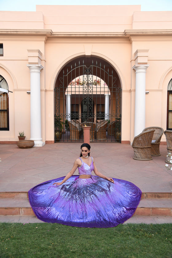 Bridal Lilac Sequins Lehenga Set