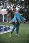 Women's Teal Biue Peplum Kurta and tulip pant