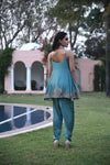 Women's Teal Biue Peplum Kurta and tulip pant Backview