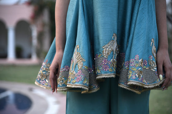 Women's Teal Biue Peplum Kurta and tulip pant