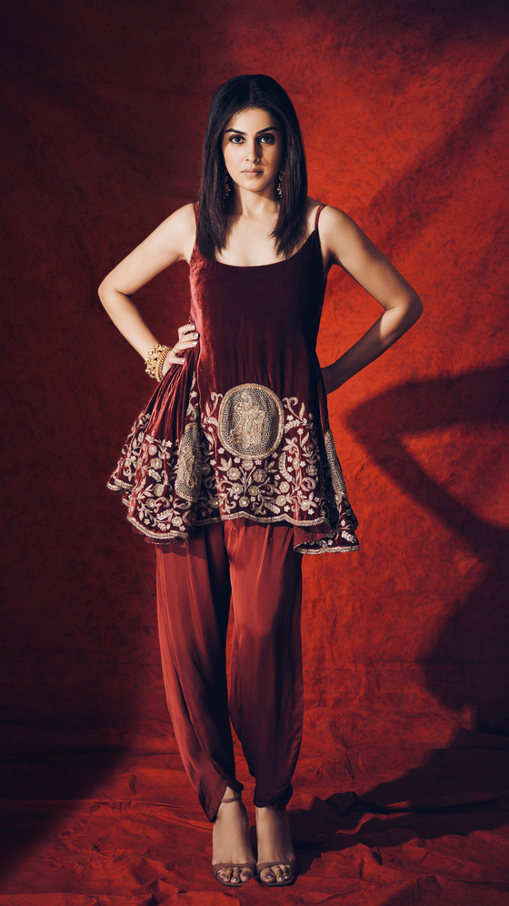 Embroidered Silk Velvet Kurta Set