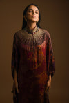 Long kaftan dress with band collar