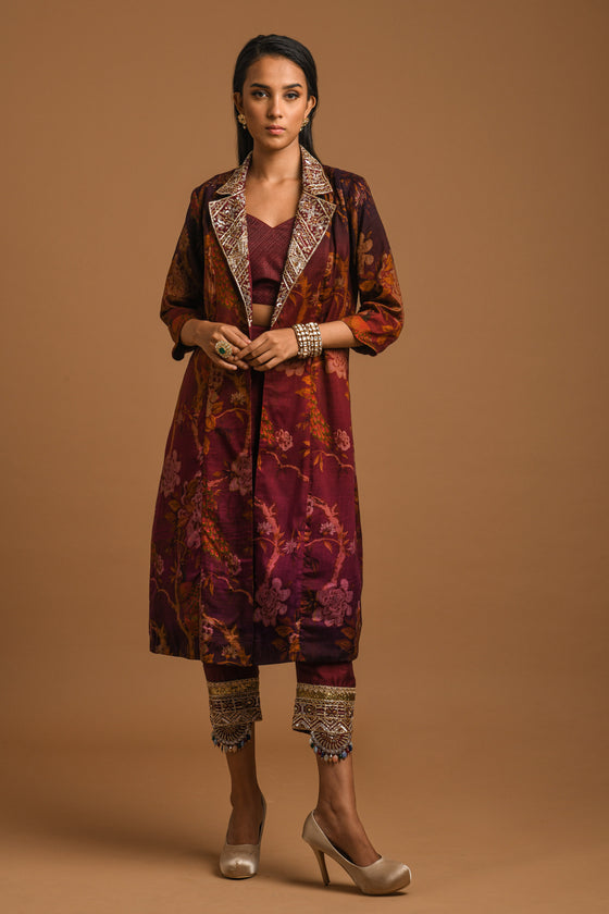 Printed Embroidered Jacket Set Frontview