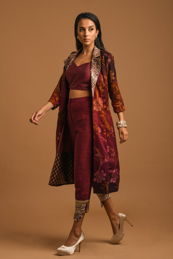 Printed Embroidered Jacket Set