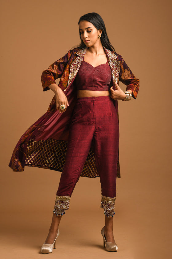 Printed Embroidered Jacket Set Frontview