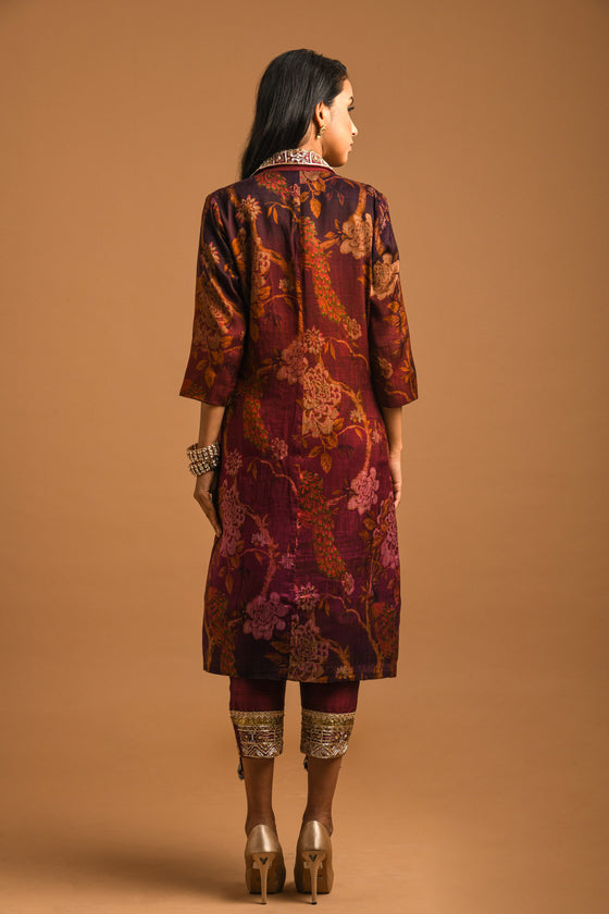 Printed Embroidered Jacket Set Backview