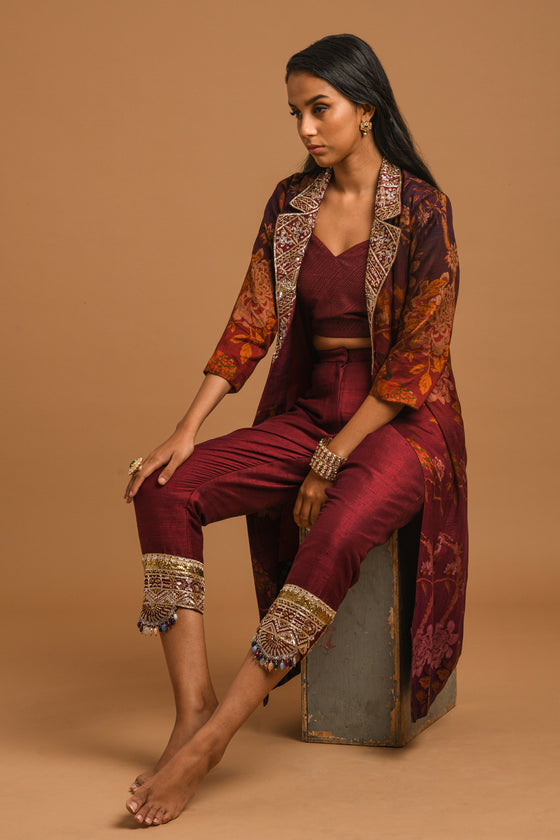 Printed Embroidered Jacket Set Frontview