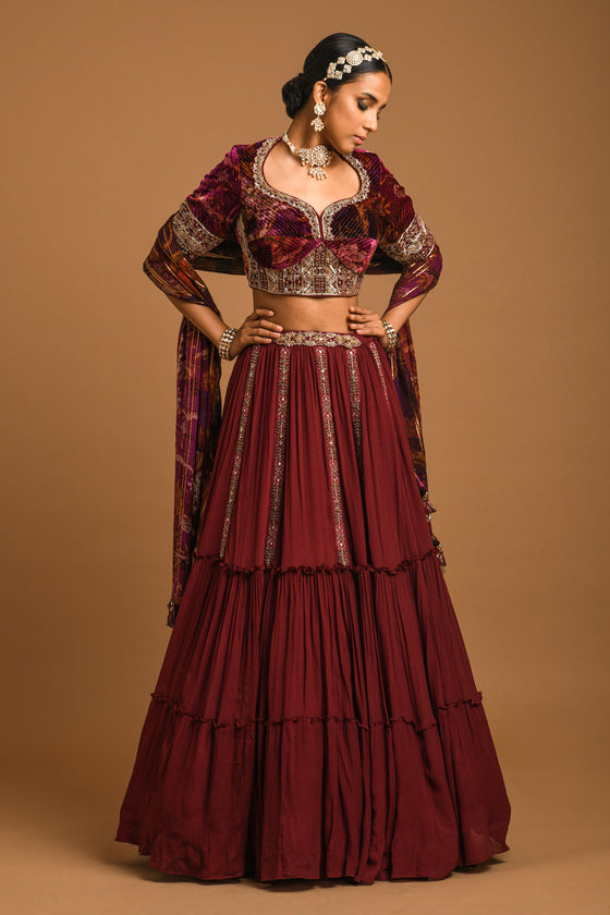 Women's Embroidered Crepe Lehenga Set