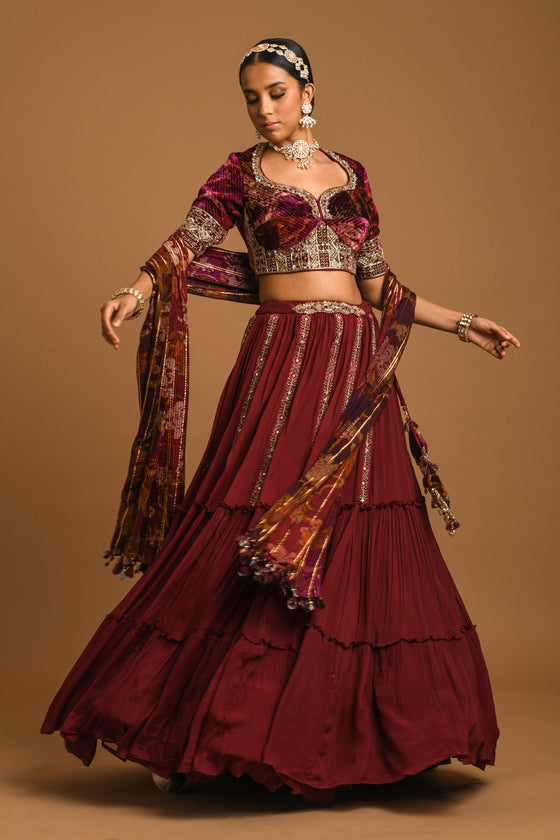 Women's Embroidered Crepe Lehenga Set