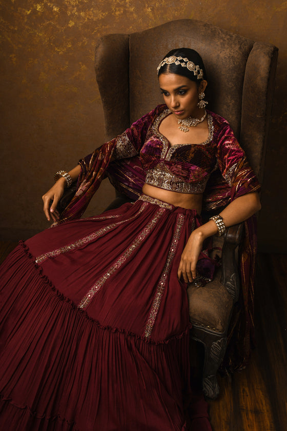 Women's Embroidered Crepe Lehenga Set