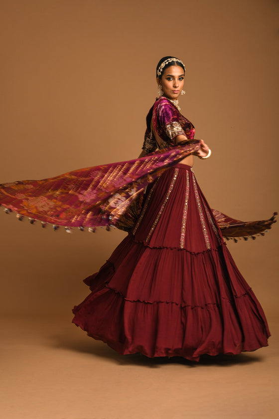 Women's Embroidered Crepe Lehenga Set