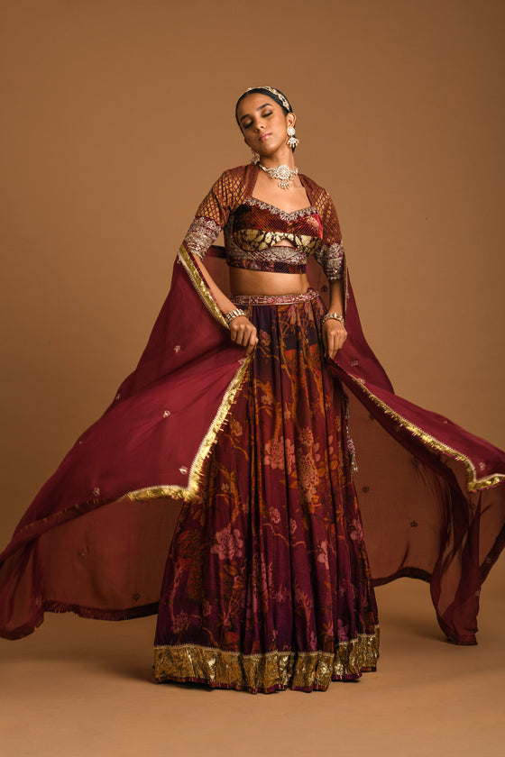 Rawsilk Printed Lehenga Set