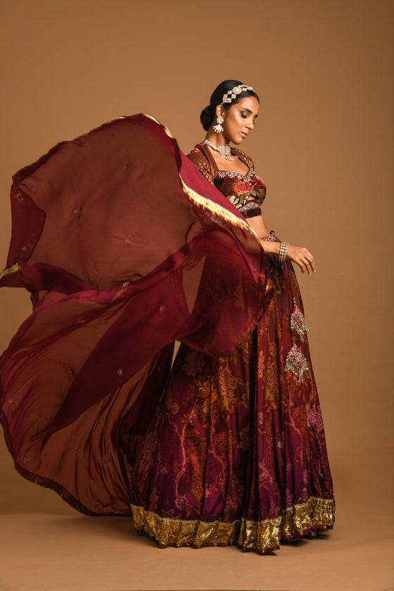 Rawsilk Printed Lehenga Set Sideview