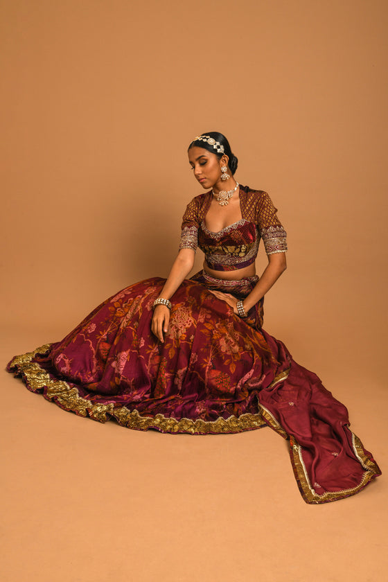 Rawsilk Printed Lehenga Set Closview