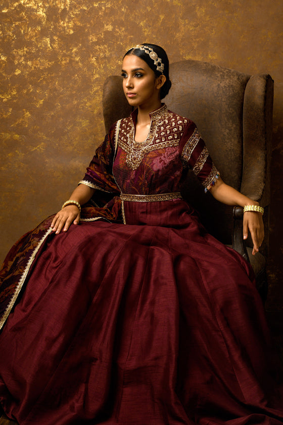 Floor length Anarkali with printed Dupatta