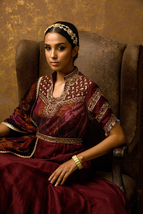 Floor length Anarkali with printed Dupatta